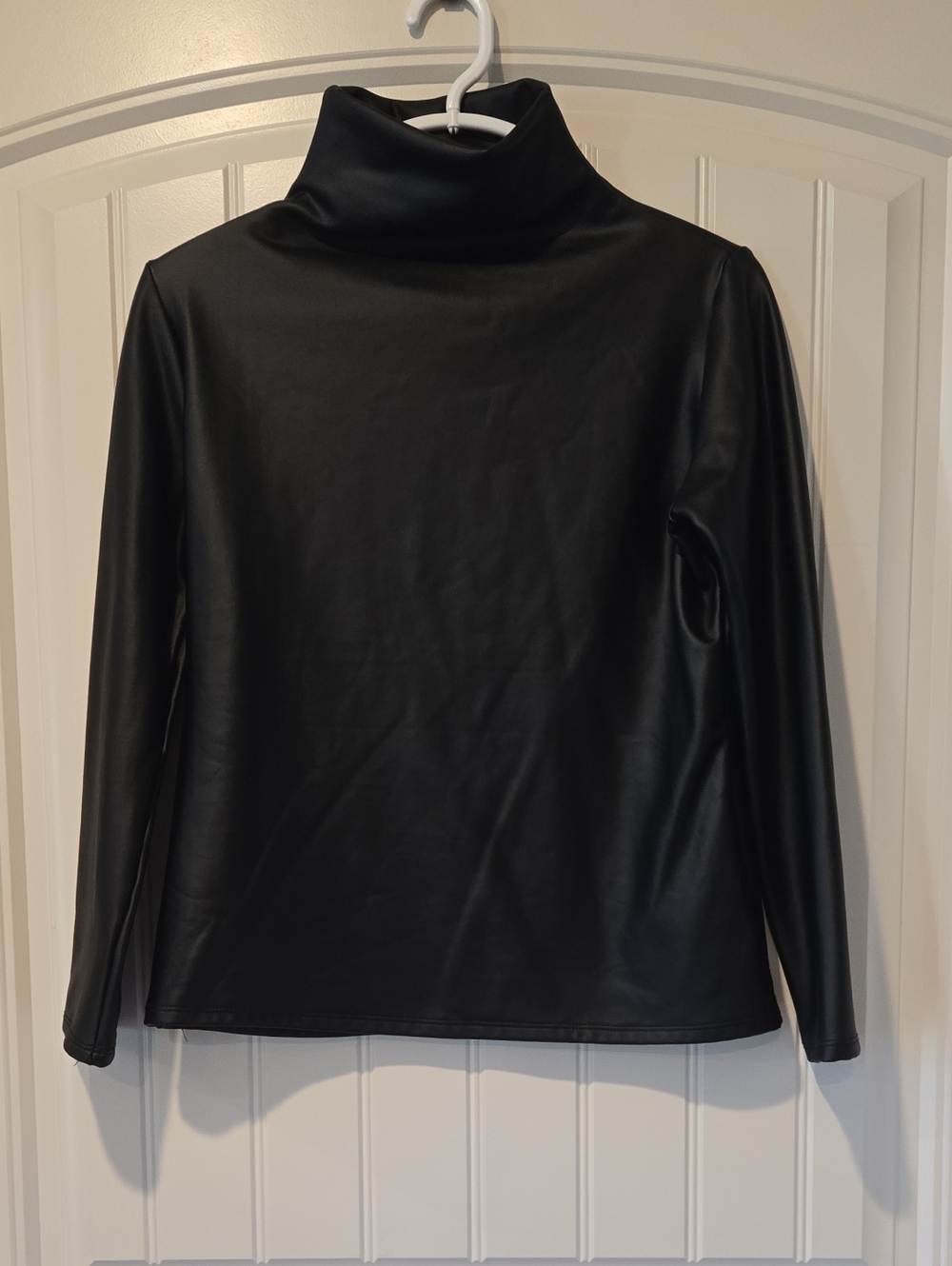 3XL Black Faux Leather Turtleneck Top